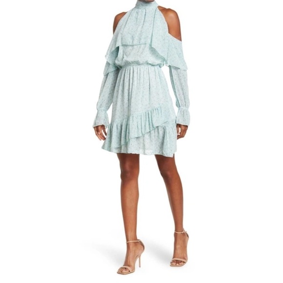 The Fashion Poet Clip Dot Ditsy Floral Cold Shoulder Ruffle Dress Sz XL - Picture 1 of 9